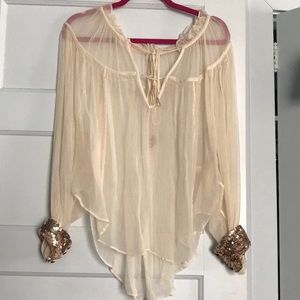 Free people cream and copper sequin cuff blouse